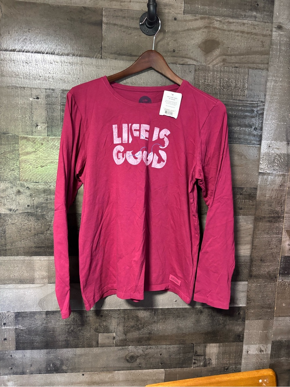 Life Is Good Berry Pink Cat Graphic Long Sleeve Tee Large